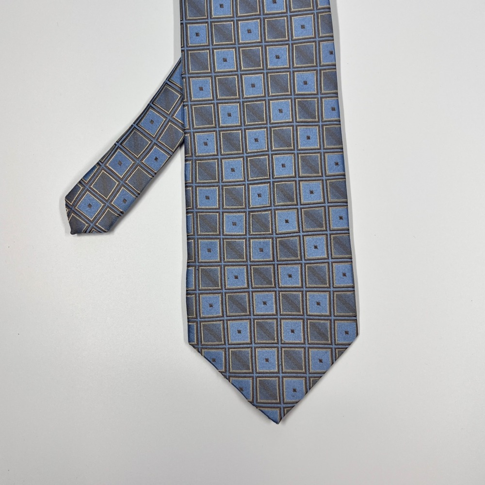 Unbranded Blue Brown Geometric Square Silk Necktie Mens One Size